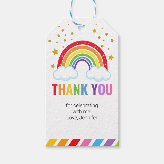 Rainbow and Faux Gold Glitter Gift Tag (Front)