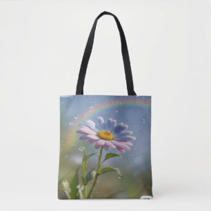 Rainbow and Flower– Colourful Floral Canvas Tote Bag