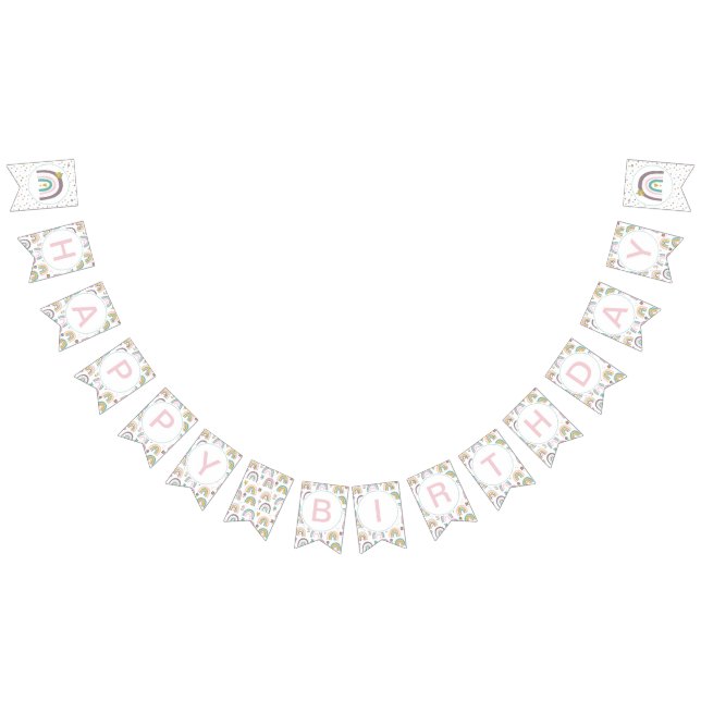 Rainbow and Flowers Birthday Party Bunting Banner (All)