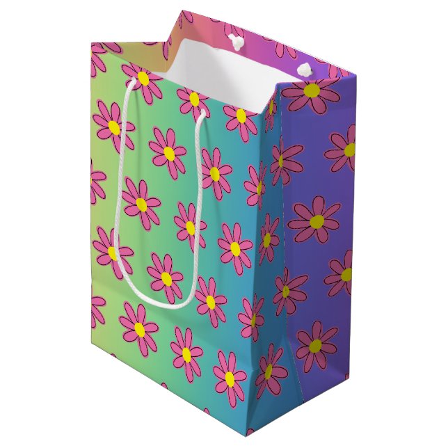 Rainbow and Flowers Medium Gift Bag (Front Angled)
