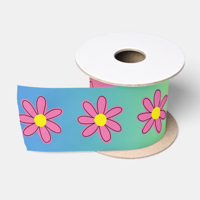 Rainbow and Flowers Satin Ribbon (Spool)