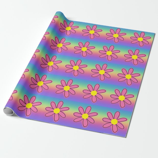Rainbow and Flowers Wrapping Paper (Unrolled)