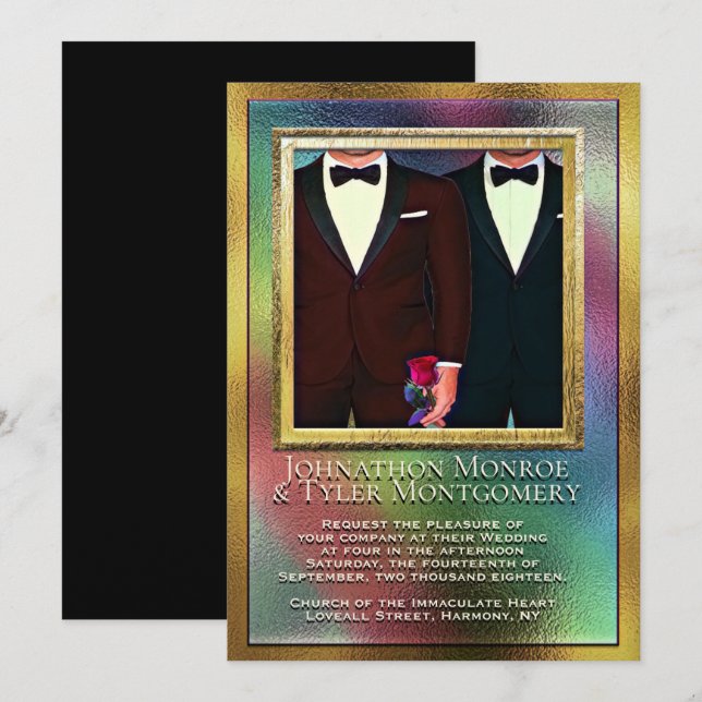 Rainbow and Gay Wedding Invitation (Front/Back)