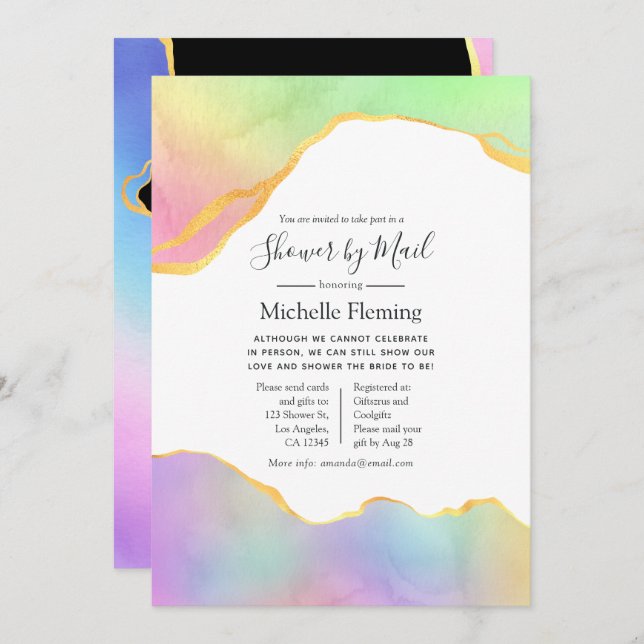 Rainbow and Gold Agate Boy Baby Shower by Mail Invitation (Front/Back)