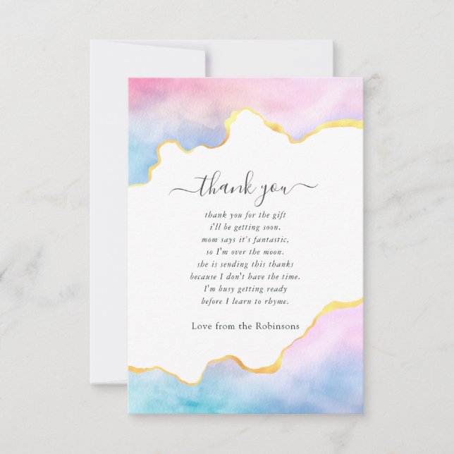 Rainbow and Gold Agate Boy Baby Shower Thank You Card (Front)