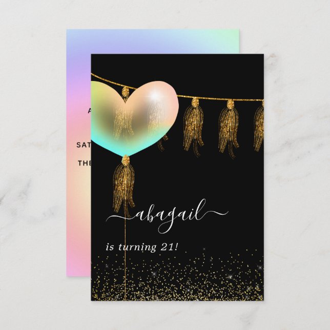 Rainbow and Gold and Black Birthday Party Invitati Invitation (Front/Back)