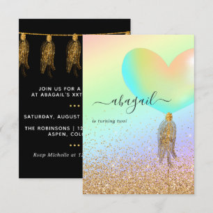 Rainbow and Gold and Pink Birthday Party Invitatio Invitation