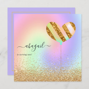 Rainbow and Gold and Pink Birthday Party Invitatio Invitation