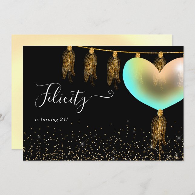 Rainbow and Gold Birthday Party Invitation (Front/Back)