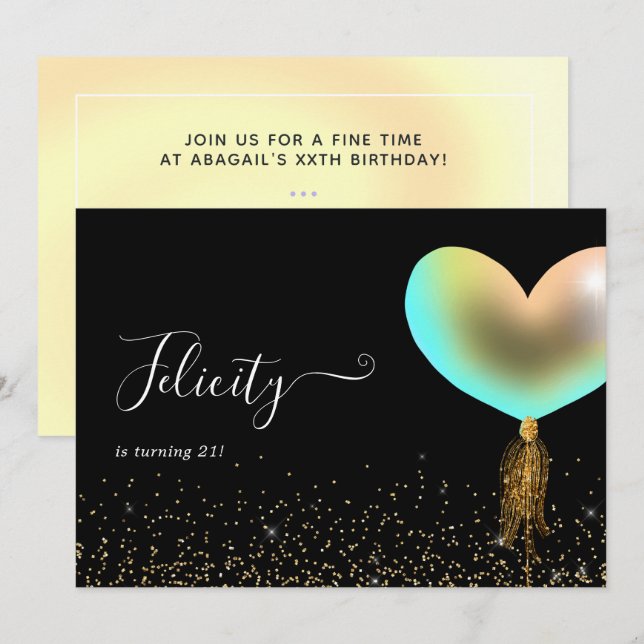 Rainbow and Gold Birthday Party Invitation (Front/Back)
