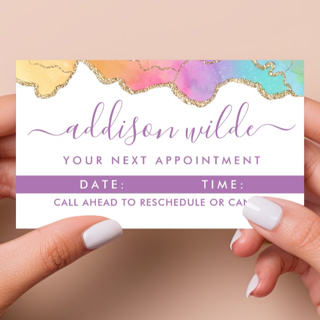 Rainbow And Gold Watercolor Agate Business Appointment Card (Creator Uploaded)
