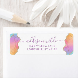 Rainbow And Gold Watercolor Agate Return Address