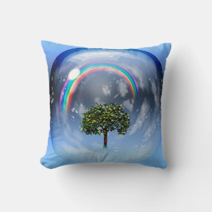 Rainbow and green tree cushion