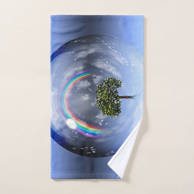 Rainbow and green tree hand towel (Hand Towel)