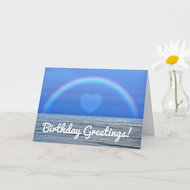Rainbow and Heart Over the Ocean Birthday Card (Small Plant)
