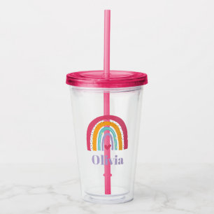 Rainbow and heart personalised  acrylic tumbler
