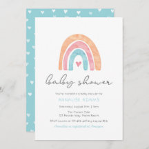 Rainbow and hearts Baby Shower invitation