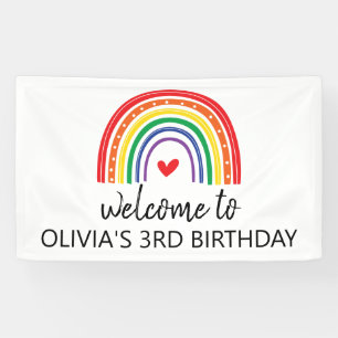 Rainbow and Hearts birthday party banner