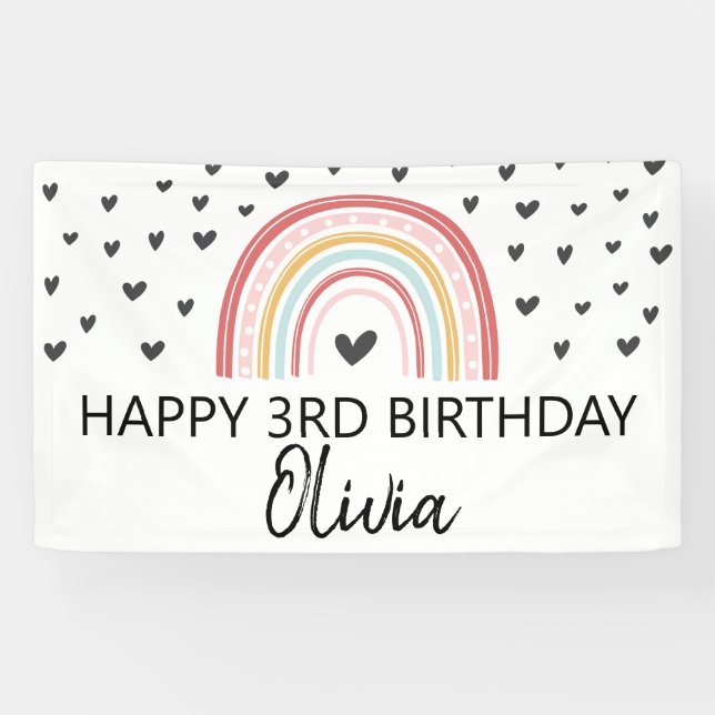 Rainbow and Hearts birthday party banner (Horizontal)