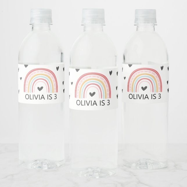 Rainbow and hearts birthday party water labels (Bottles)