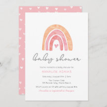 Rainbow and hearts Pink Baby Shower invitation