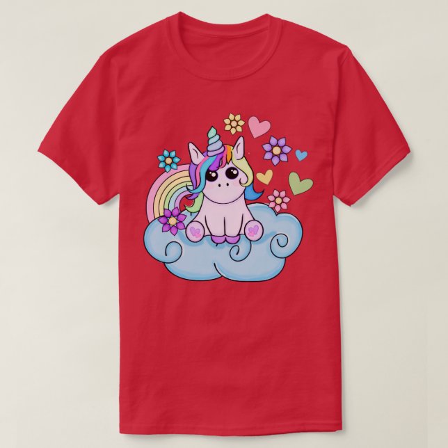 Rainbow and Hearts Unicorn Art T-Shirt (Design Front)
