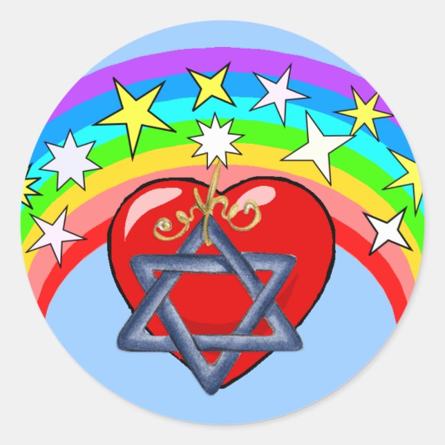 Rainbow and Jewish Stars Classic Round Sticker (Front)