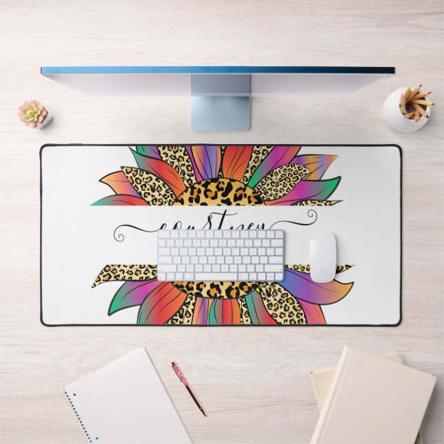 Rainbow and leopard print personalised   desk mat (Office 1)