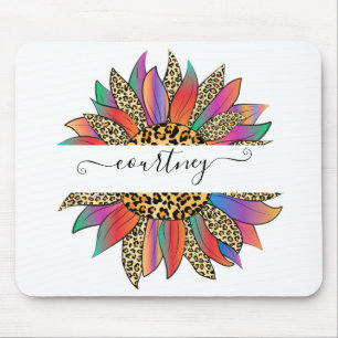 Rainbow and leopard print personalised mouse mat