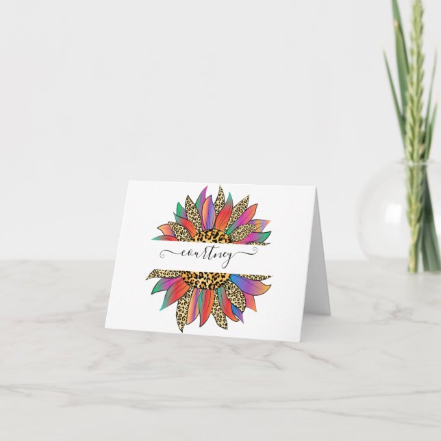 Rainbow and leopard print personalised   note card (Front)