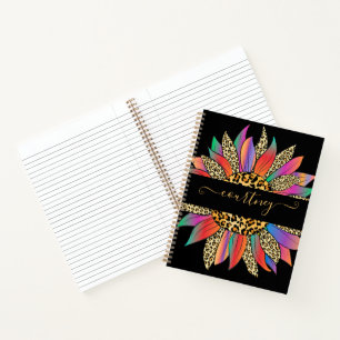 Rainbow and leopard print personalised notebook
