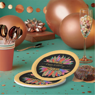 Rainbow and leopard print personalised  paper plate