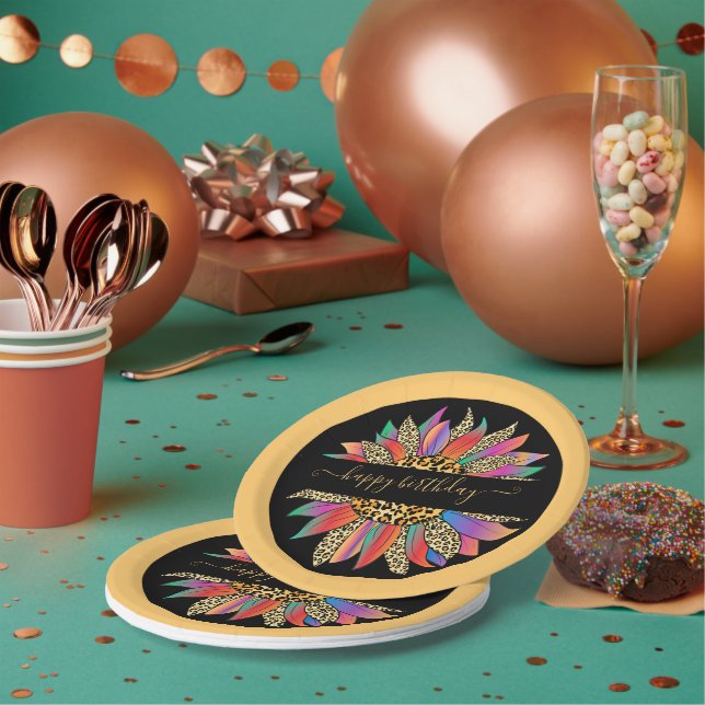 Rainbow and leopard print personalised  paper plate (Multi)