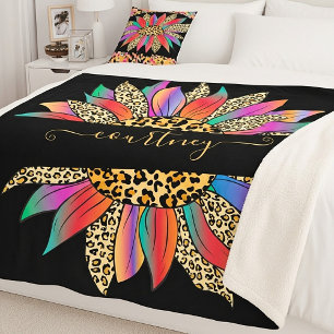 Rainbow and leopard print personalised    sherpa blanket