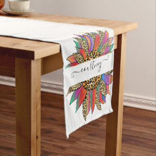 Rainbow and leopard print personalised short table runner