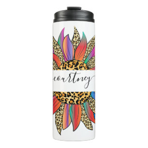 Rainbow and leopard print personalised thermal tumbler