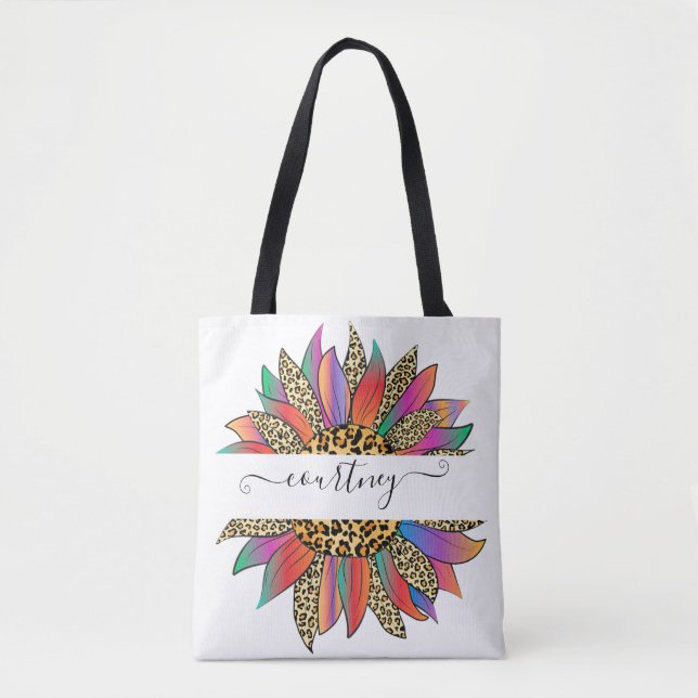 Rainbow and leopard print personalised   tote bag (Front)
