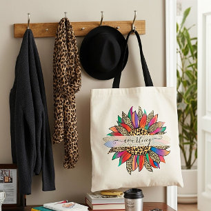 Rainbow and leopard print personalised  tote bag