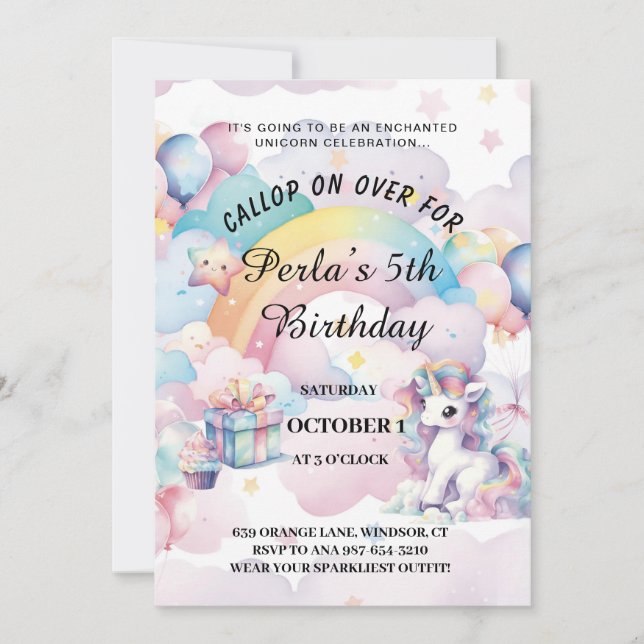 Rainbow and magic birthday invitation 2025 (Front)