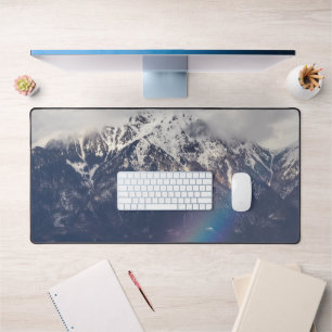 Rainbow and mountains after the storm desk mat