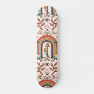 Rainbow and Mushrooms Art Noveau Pattern  Skateboard