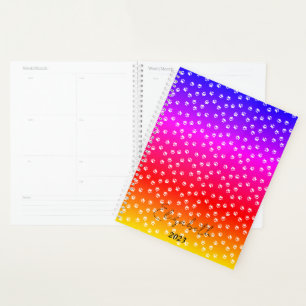 Rainbow and pawprints personalised, custom year planner