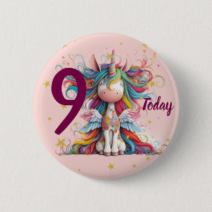 Rainbow and Pink Unicorn Girl's Birthday 6 Cm Round Badge