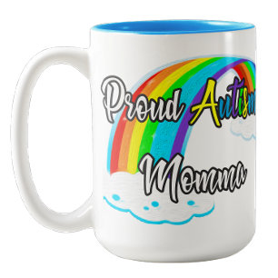 Rainbow and puzzles Proud Autism Mama Two-Tone Coffee Mug