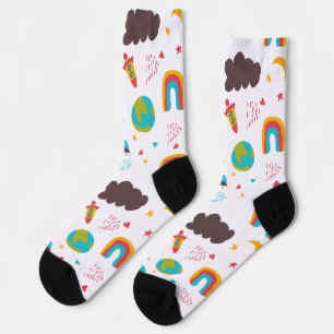 Rainbow and space children pattern socks