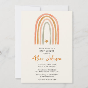 Rainbow And Star Boho All In One Baby Shower Invitation