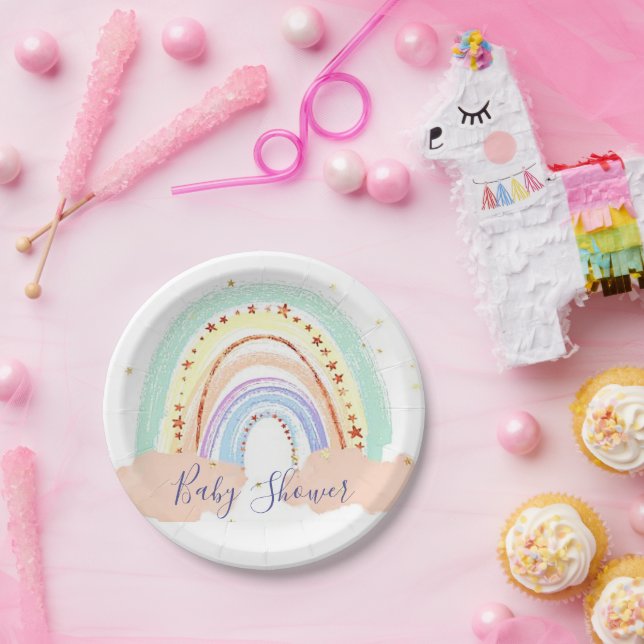 Rainbow and stars baby shower  paper plates (Party)