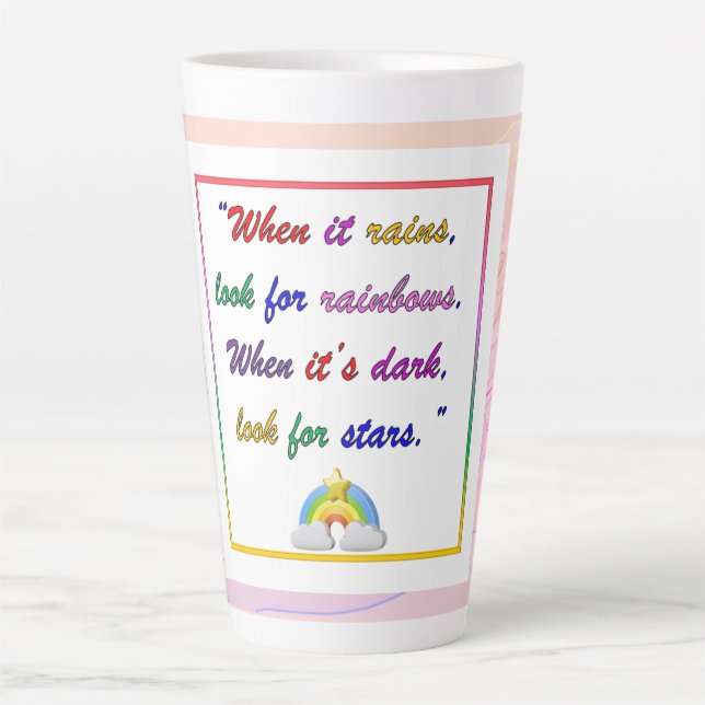 Rainbow and Stars - Motivational Pink Latte Mug (Front)