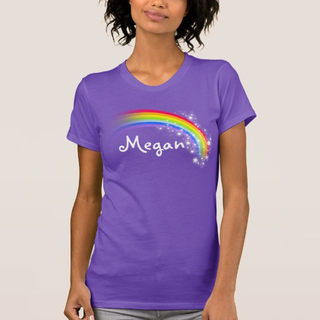 Rainbow and stars personalised name t-shirt (Front)