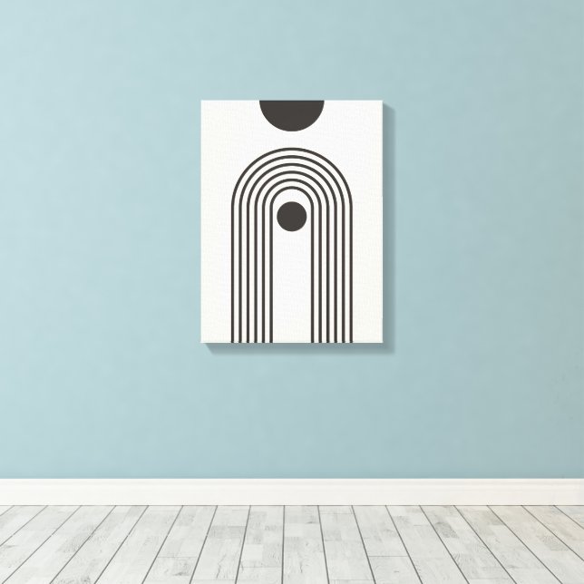 Rainbow and Sun, Boho Abstract Geometric Art Canvas Print (Insitu(Wood Floor))